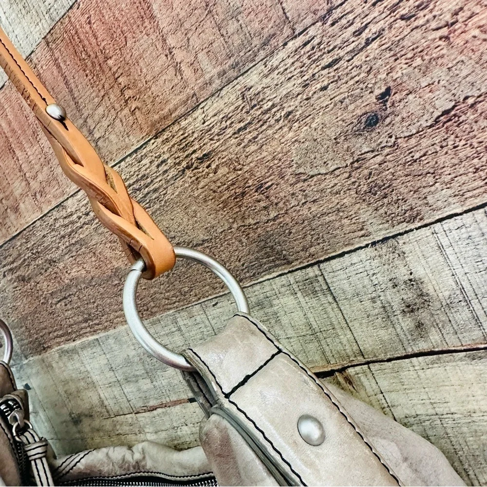 Salad Distressed Tan Leather Shoulder Bag